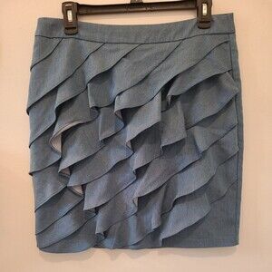 New York & Company Ruffle Front Skirt Women 8 Denim Look Blue